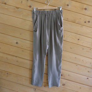 Toupy Khaki Tan Boris Waistband Pull On 100% Silk Casual Pants High Waist M